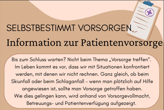 Einleitungsbild SELBSTBESTIMMT VORSORGEN - Information zur Patientenvorsorge am 18.11.2026